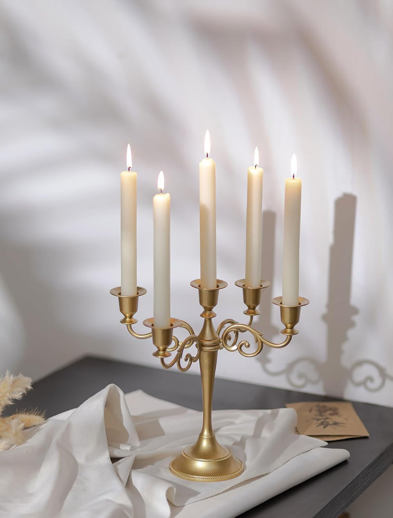 Gold Candelabra Table Centerpiece: 10 Inches Candelabra Candle Holder for Taper Candlesticks - 5 Arms Metal