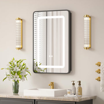 16x24 LED Medicine Cabinet with Mirror, Lighted Mirror Cabinet with Dimmable 3-Color Lights, Anti-Fog with HD