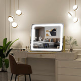 Gold Vanity Mirror with Lights 22"x19", LED Lighted Makeup Mirror, Large Makeup Mirror, Make up Mirror with Lighting