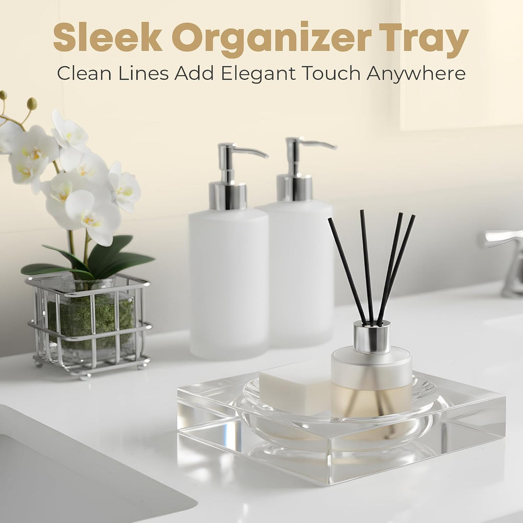 Clear Acrylic Catchall Tray - Decorative Jewelry Dish & Vanity Organizer for Keys, Rings, Earrings | Modern