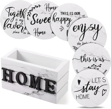 House Warming Gifts New Home Farmhouse Coasters, Ivory - Set of 6