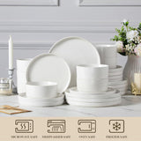 24 Pieces Porcelain Dinnerware Set, Modern White Dish Set for 8, Premium Serving Plates and Bowls Sets