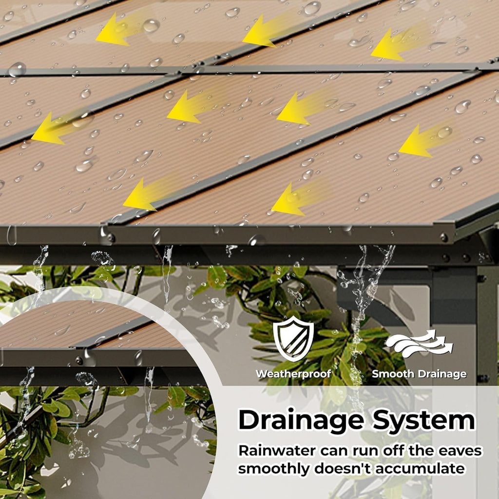 10'X14' Hardtop Wall Mounted Gazebo with Gutters & Galvanized Steel Roof, 60MPH Wind Resistance