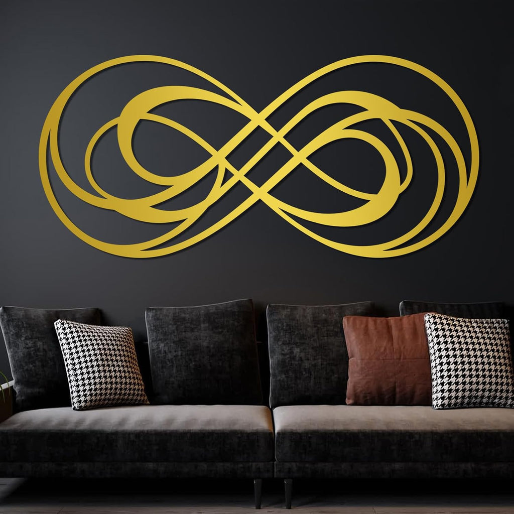 Layered Infinity Metal Wall Art, Abstract Loop Line Decor, Modern Wall Hanging Bedroom (Black, 24"x11"|60x28cm)