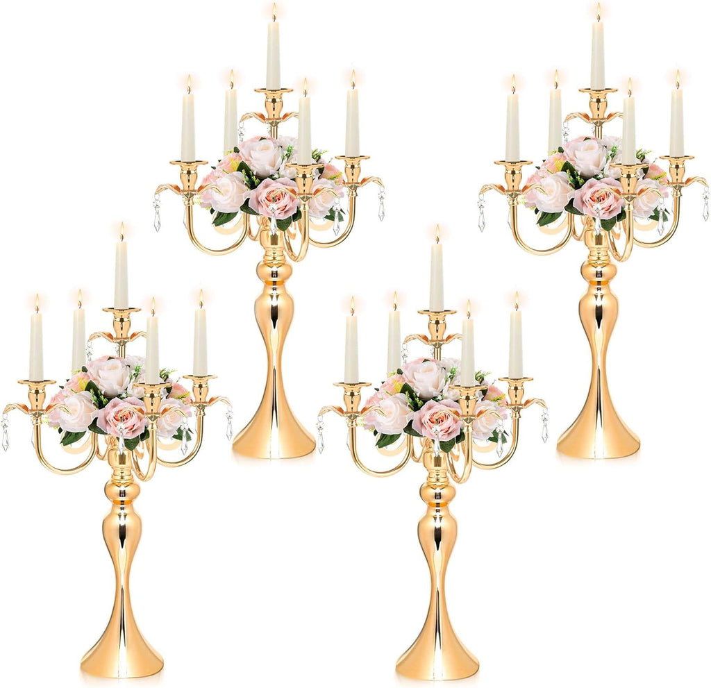 20.3'' Tall 5 Arm Candelabra Centerpiece for Table, Metal Elegant Candle Holder, Retro Candlestick Table Centerpieces