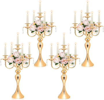20.3'' Tall 5 Arm Candelabra Centerpiece for Table, Metal Elegant Candle Holder, Retro Candlestick Table Centerpieces