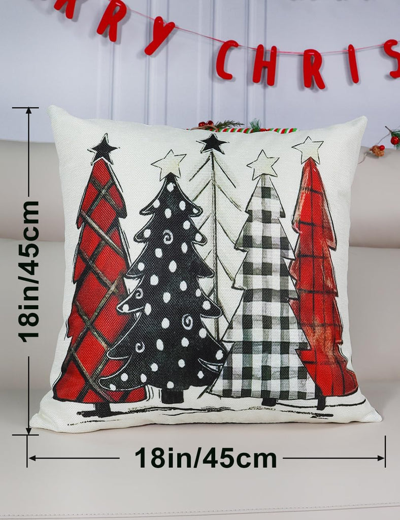 Christmas Decorations Double-Sided Print Christmas Pillow Covers 18" x 18", with 8 Cute Patterns, Throw - Set of 4
