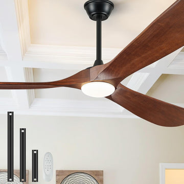 Inspired Maverick Style 52" Wood Ceiling Fan with Light and Remote, 3 Dark Walnut Blades, Reversible DC Motor, Indoor/Outdoor - Matte Black