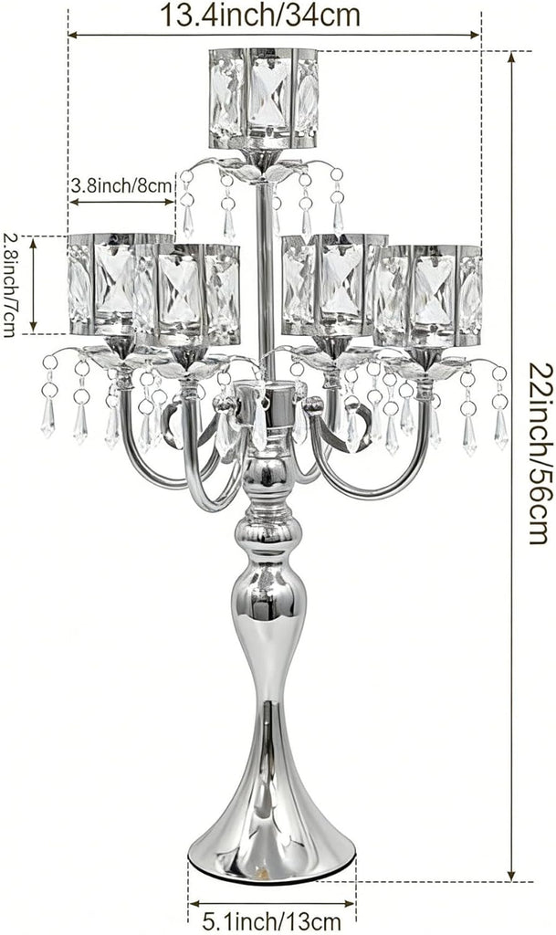 Tall Candle Holders - 2Pcs Gold Candelabra, Metal 5 Arm Candlesticks Party Wedding Aisle Home Decor (Silver x 2pcs)