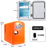 Fanta Mini Fridge - 6 Can Refrigerator for Bedroom Office, Portable Table Top Beverage Cooler, 12V 110V Refrigerador