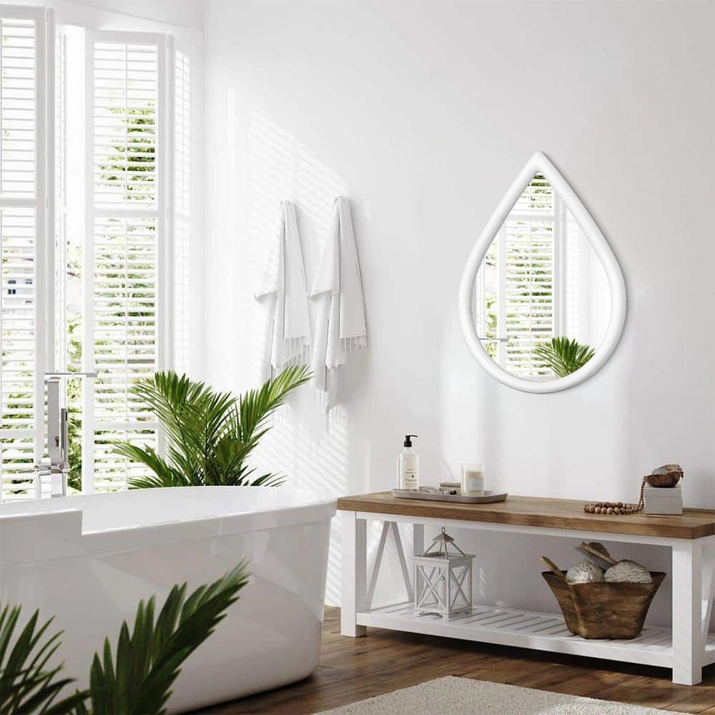White Wall Mirrors Decorative Wood Framed Irregular Bathroom Vanity Mirror Unique Artistic Mirrors Living Room