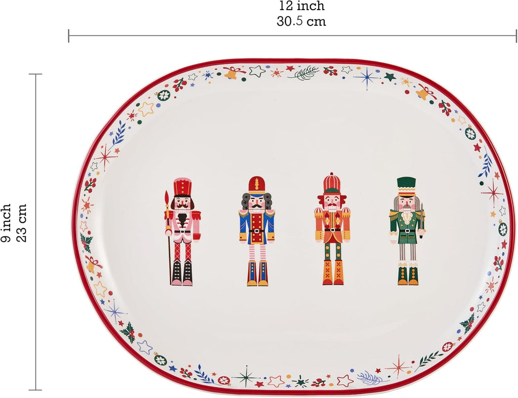 Christmas Soldier 16 plus 12 inch Oval Platters Set, Set of 2, Microwave and Dishwasher Safe, for Serving Fish
