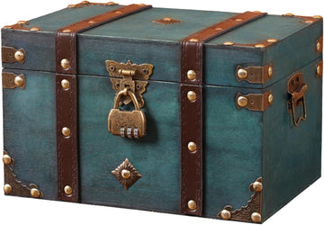 Vintage Wooden Treasure Chest Box with Lock Small Rectangle Antique Wood Jewelry Storage Boxes European Decorative