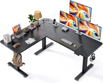 L-Shaped Standing Desk - 63 x 55 Inch Adjustable Corner Standing Desk with Charging Station - L Shape Sit Stand Table