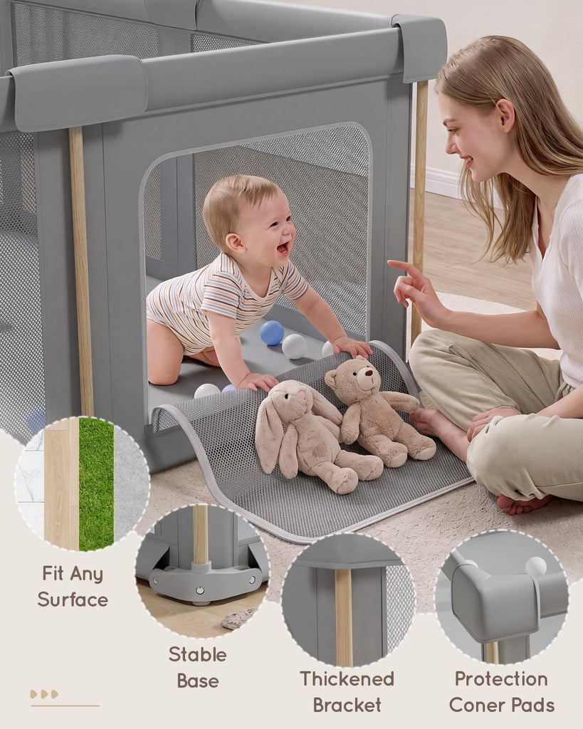 Foldable Baby Playpen, 59 x 59 Collapsible Play Pen for Babies 6-12 Months