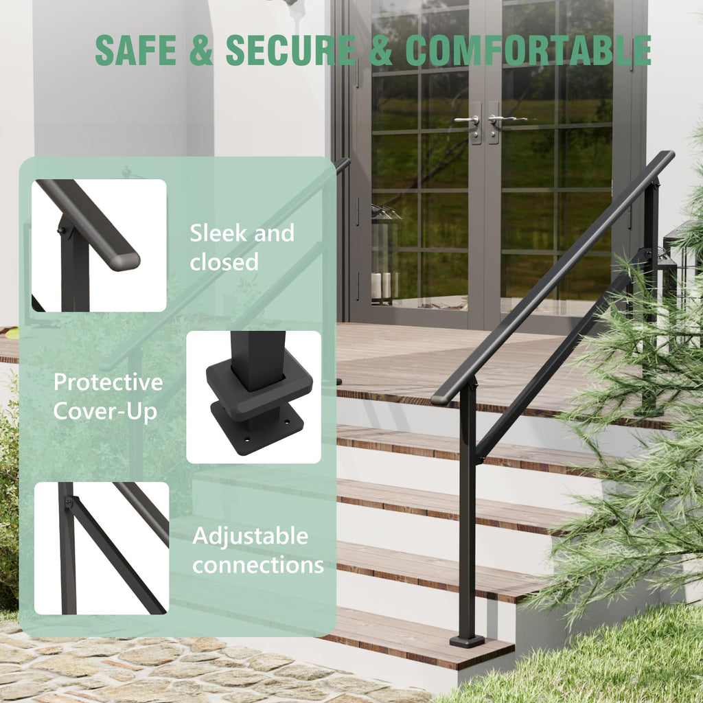 2 Pack Hand Rails for Outdoor Steps, 4-5 Step Railing for Stairs, Adjustable Porch Railing, Hand Rails for