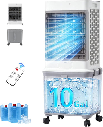 Upgraded Cooling 10 Gallon Evaporative Air Cooler, Swamp Cooler with 120° Oscillation, 7-Hour Timer, Remote Control