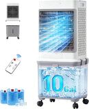 Upgraded Cooling 10 Gallon Evaporative Air Cooler, Swamp Cooler with 120° Oscillation, 7-Hour Timer, Remote Control