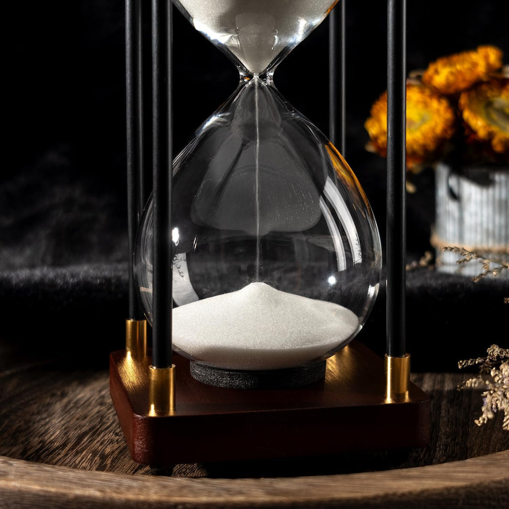 60 Minutes Sand Hourglass Timer, Vintage Sand Clock 60 Minutes, Large White Sander with Wooden End Caps, Hour Glass