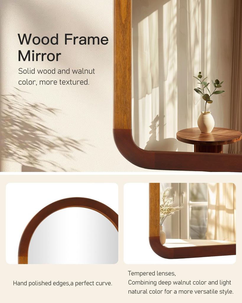Arched Mirror 22 x 30 Inch, Brown Wood Rustic Bathroom Wall Walnut Mirror