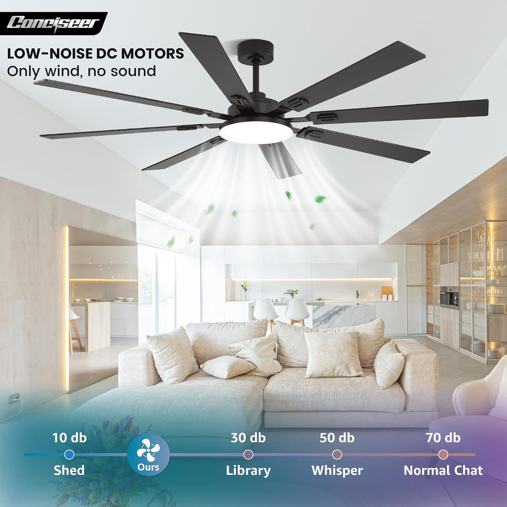 72 Inch Ceiling Fans with Lights and Remote, Dual Color 8 Blades
