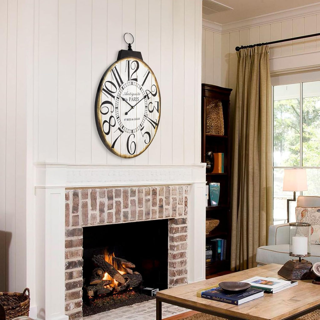 Large Wall Clocks, 29 Inch-High Oversized Oval French Vintage Farmhouse Design