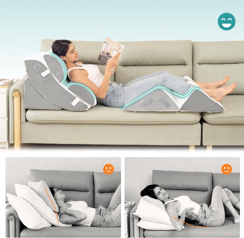 Bed Wedge Pillow Set for After Surgery 6P, Reading Pillows, 23" | Post Surgery Pillow for Sleep Apnea and Acid Reflux