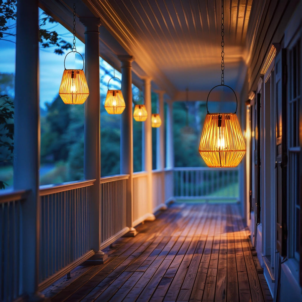 4 Pack Rattan Lantern Solar Outdoor Waterproof Hanging Lights