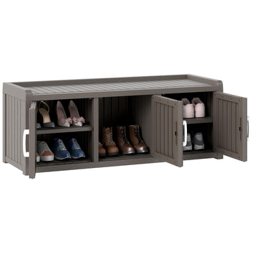 2-Tier Storage Bench, Waterproof UV-Resistant Outdoor Shoe Storage Cabinet with 3 Doors & Adjustable Shelves for