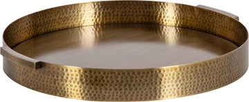 Samana Modern Glam Round Metal Tray; 17 Inch Diameter; Antique Brass; Circular Polished Decorative Tray with Hammered