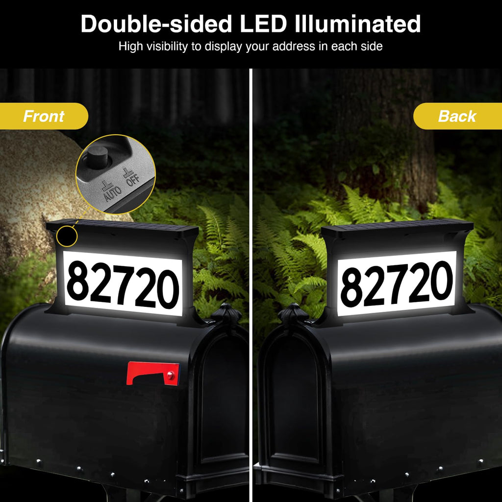 Solar Address Sign, 3 Colors-in-1 Mailbox Number Plaque Light for Outdoor, Double-sided LED Lighted Waterproof