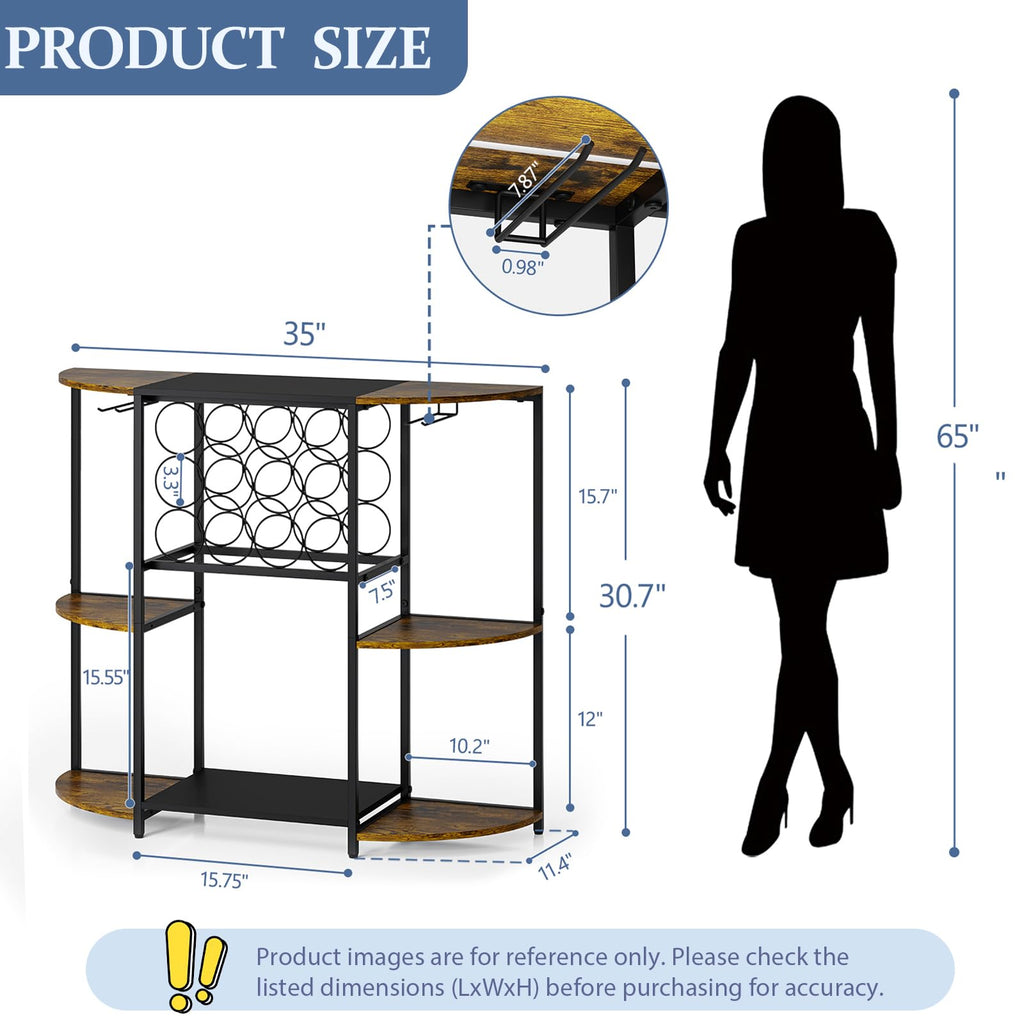 Wine Bar Cart with LED Lights, Mini Wine Rack with Storage and Glass Holder, Small Home Bar Cart for Liquor, 3-Tier