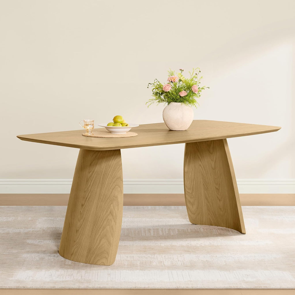 71" Modern Dining Table for 6, Rectangle Wood Kitchen & Dining Room Table, Solid Rubberwood Frame, Bentwood Legs, Oak