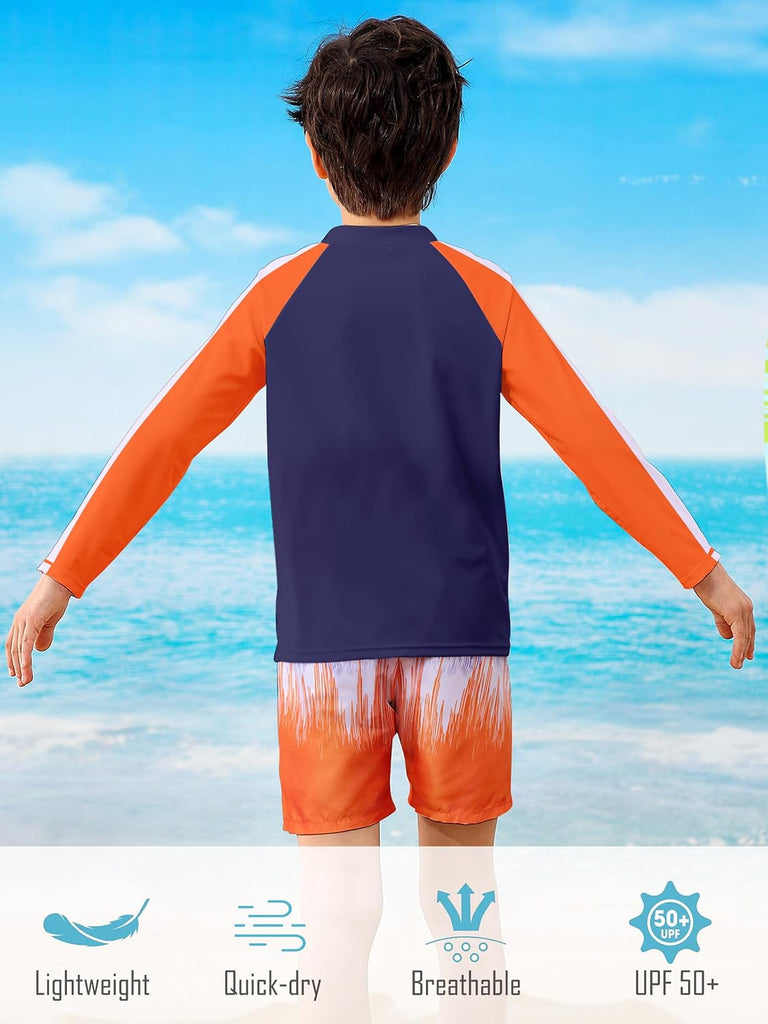 Boys Two Piece Swim Set Zipper Rash Guard Swimsuits Bathing