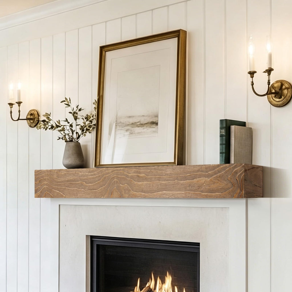 Solid Wood Fireplace Mantel 56", Rustic Mantel Shelf, Rustic Oak