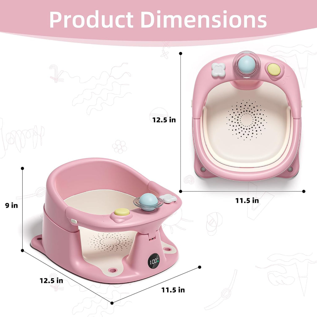 Bath Seat for Babies 6 Months & up with Thermometer, Non-Slip Toddler Bath Seats for Sitting Up, Safe Infant &