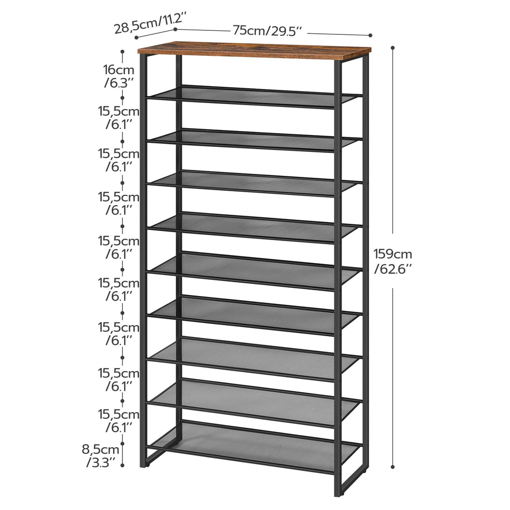 10-Tier Shoe Rack, 29.5" L Shoe Storage Organizer, Large Capacity Shoe Shelf for Closet, Front Door Entrance