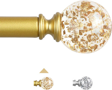 Gold Decorative Crystal Curtain Rods: Heavy Duty Adjustable Window Curtains Rods for Bedroom Living Room