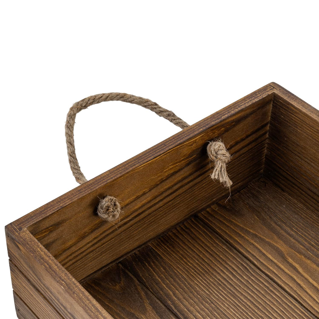 15 Inch Rustic Wood Storage Box, Farmhouse Crate with Handles