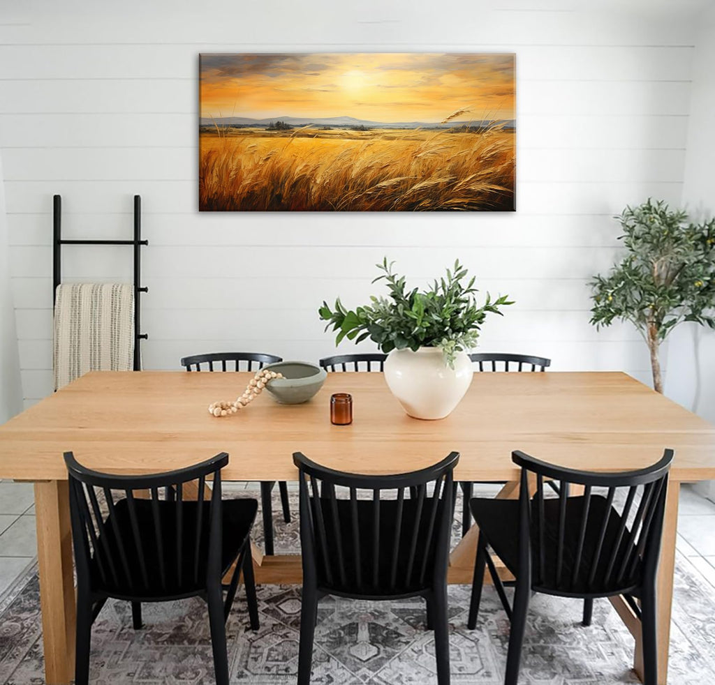 Large Farmhouse Wheat Canvas Art, Rustic Landscape Prints, 20x40