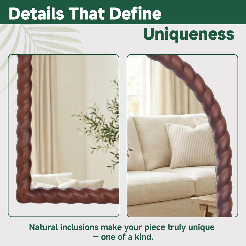 36"x24" Arched Solid Wood Farmhouse Decorative Wall Mirror