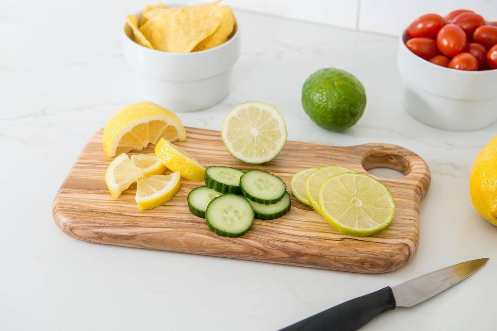 Olive Wood Cutting and Serving Board with Rounded Edges for Hors D'oeuvres, Cheeses, Meats or Snacks, Large, 11.8" x