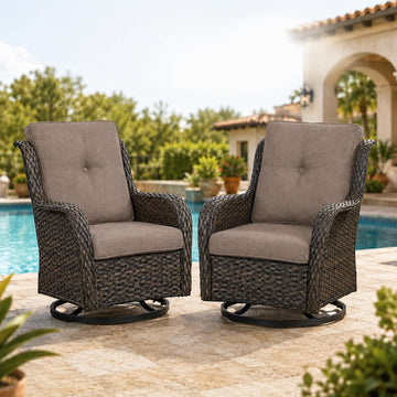 Outdoor Swivel Rocker Wicker Patio Chairs Set of 2, Rattan Rocking Chair Furniture Set(Brown, Grey)
