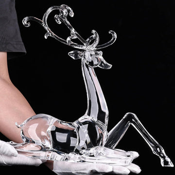 11.4" Tall Large Reindeer Christmas Decoration, Acrylic Clear Deer Figurine with Glass-Like Crystal Finish, High End