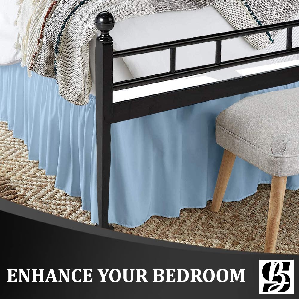 King Ruffled Bed Skirt, Split Corners, 18" Drop, Light Blue