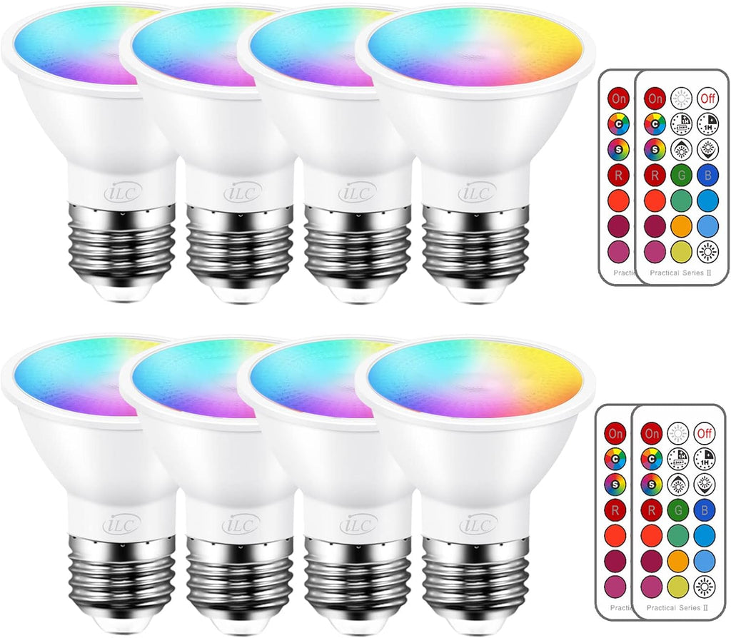 Par16 LED Light Bulbs 40 Watt Equivalent Color Changing E26 Screw Beam Angel 45°, 12 Colors Dimmable Warm White 2700K