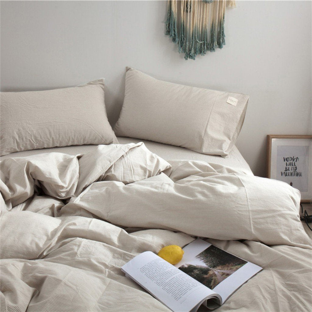 3-Piece 100% Washed Cotton Duvet Cover Simple Style Bedding Set with Zipper Closure - Ultra Soft and Easy Care