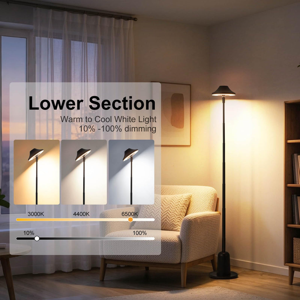 Floor Lamp, Uplighter Sunset Lamp, Modern LED Standing Lamp, Black
