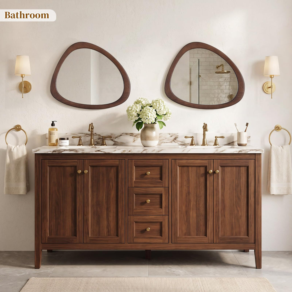19" H x 23"W Asymmetrical Mirror, Irregular Wooden Wall Mirror - Mid-Century Modern Decorative Mirror, Solid Wood