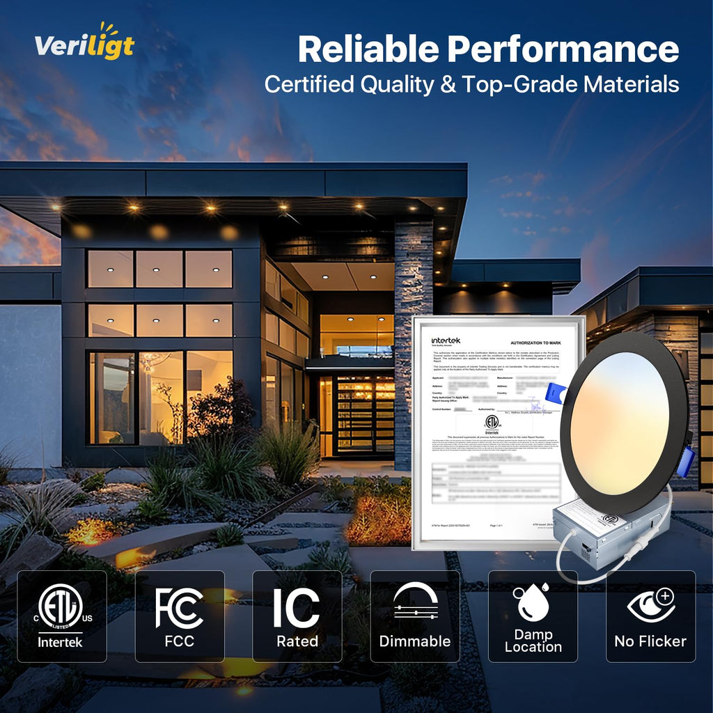 4 Inch Black LED Recessed Light, 5CCT, 750LM, 9W, 24 Pack